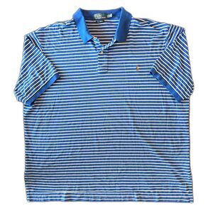 Polo Ralph Lauren 3XLT Polo Shirt Blue White Stripe Soft Touch Pima Cotton EUC